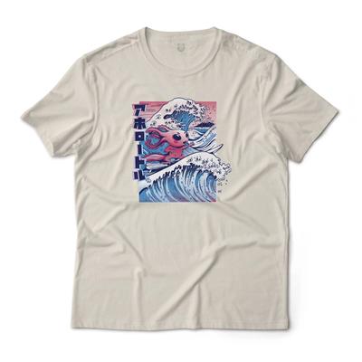 Axolotl Surfing In Great Wave Japanese Graphic T-Shirt Unisex Lightweight Cotton