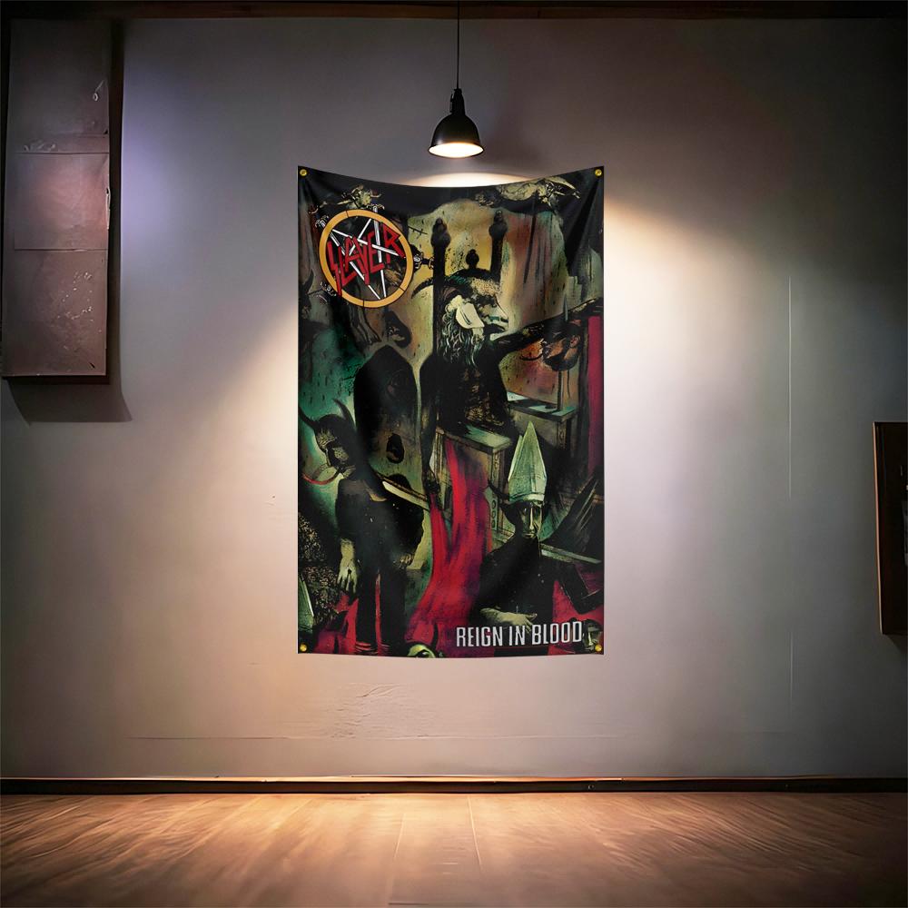 Rock Music Flag 3x5ft For Slayer Fans Banner Hd Print Brass Grommet Garage Bedroom Living Room Dorm Wall Decor Tapestry