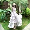 Purple Printed Chiffon Lotus Leaf Edge Pendulum Dress Long Backless Super Fairy Vacation Dress Summer New Daily Travel Photography