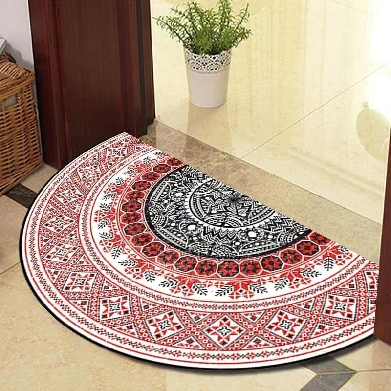 1PC Retro Door Rug Semi-circular Floor Mat Entrance Door Rugs Non-slip Absorbent Bathroom Mat Room Home Decoration Hogar Tapete