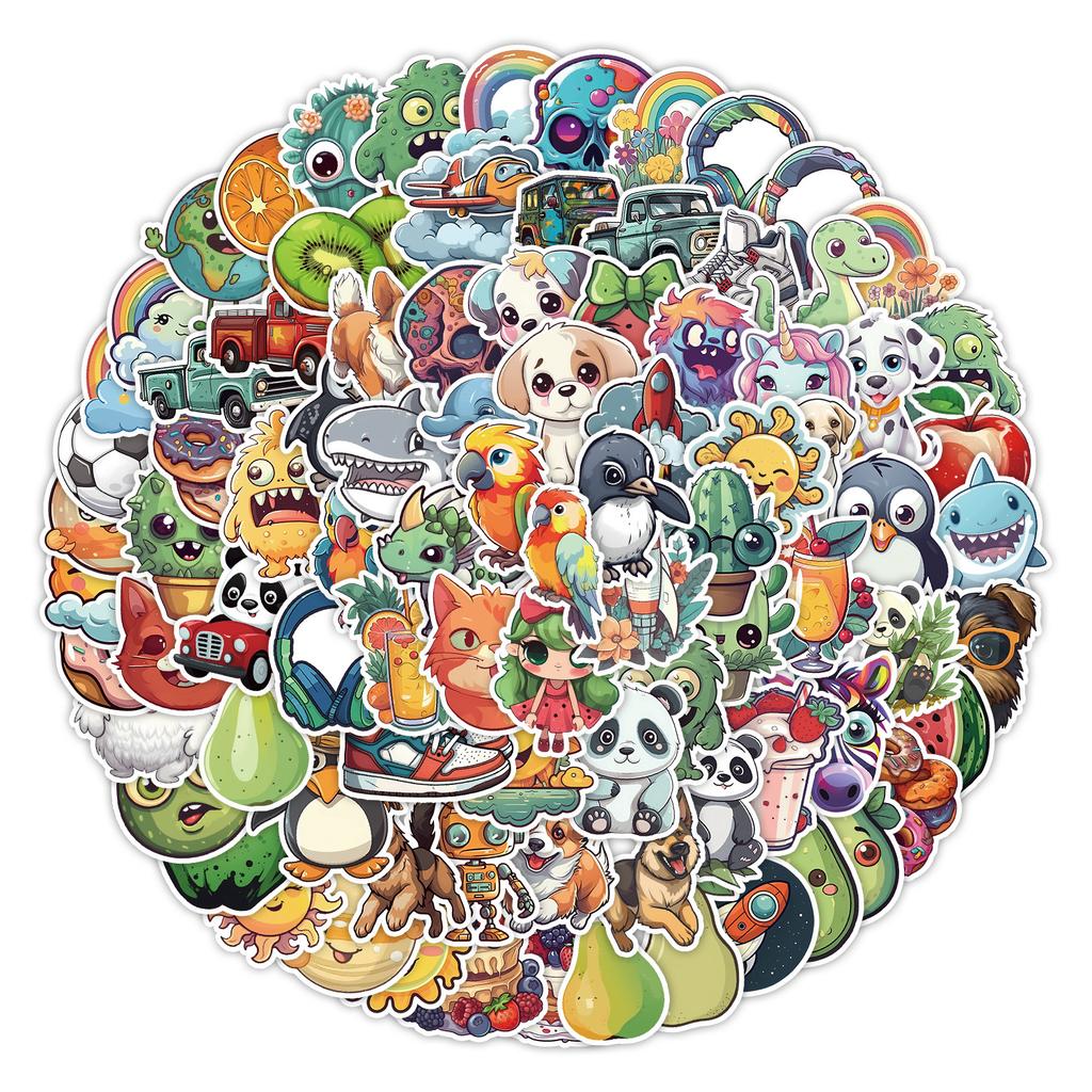 100 Cute Animal and Plant Stickers Mobile Phone Water Cup Waterproof Decorative Stickers Children's Hand Account Stickers