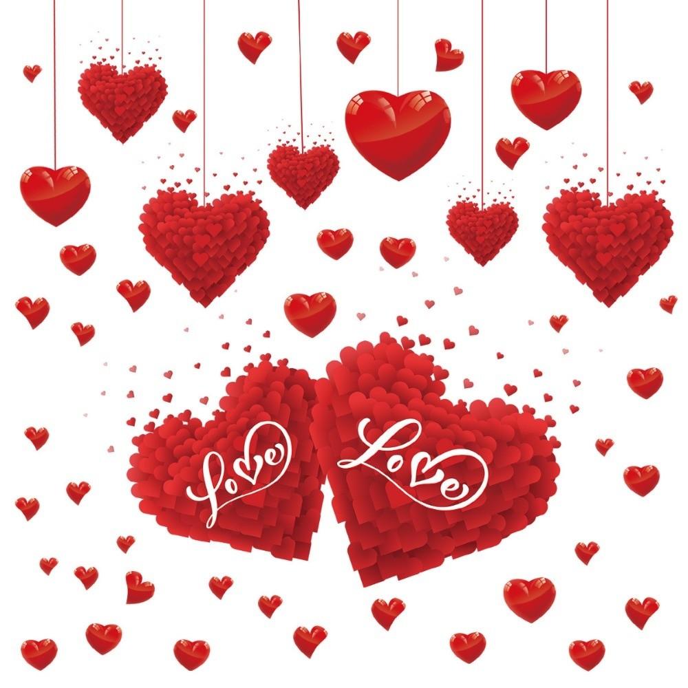 PVC Valentine's Day Window Stickers Love Heart Balloon Shape Creative Decorative Love Heart Window Decals Removable Static