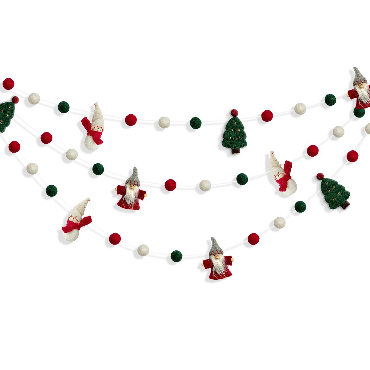 

PinkBlume Wool Felt Christmas Garland Featuring a Wool Felt Christmas Santa and White Plush Christmas Banner Ornament for Christmas and Indoor
