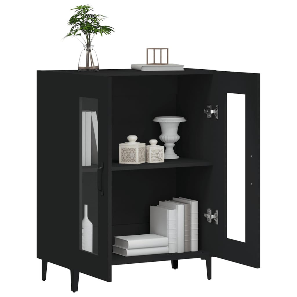 Entrance Side Cabinet / Sofa Sideboard / Living Room Storage Cabinet / Bathroom Shelf with Transparent Double Door Design, Black 69.5x34x90 Cm