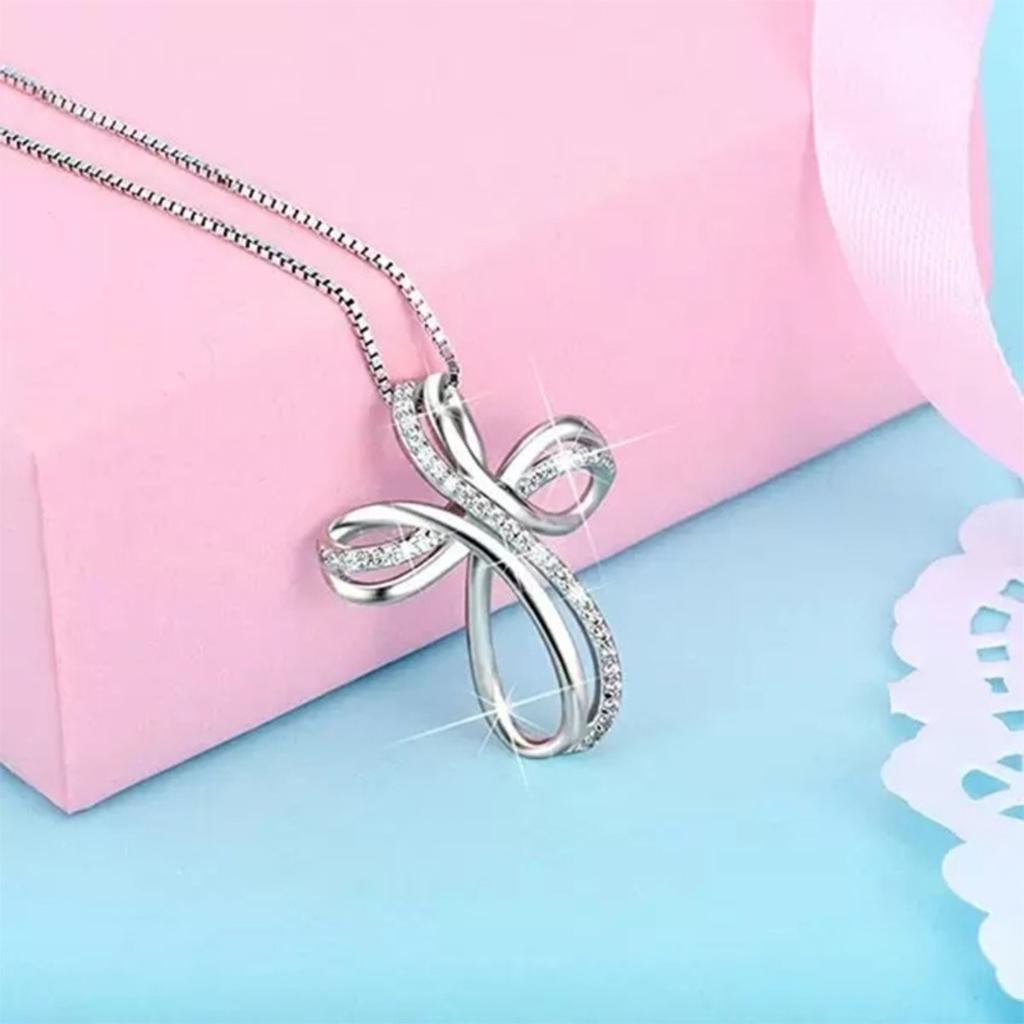 Sparkling Cross Shaped Pendant Necklace for Women