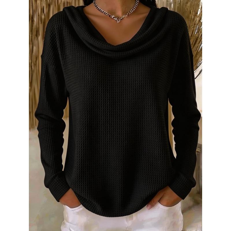 Women S Casual Loose Solid Color Mock Neck Long Sleeve Pullover Sweater