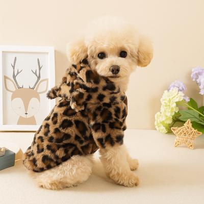 Fashion Leopard Print Dog Clothes Thickened Warm Fleece Pet Hooded Coats Teddy Dog Coat Jacket Pet