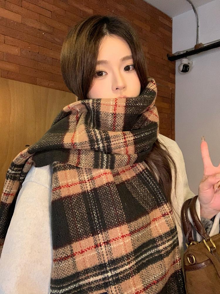Autumn Winter Plaid Scarf Women Men Retro Black Checkered Warm Fringe Scarf Korean Fashion Soft Thick Shawl For Unisex Lady Male