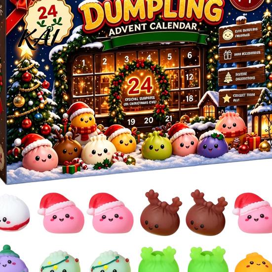 Christmas Party Supplies for Students 2026 Dumplings Advent Calendar with 24 Mini Bun Squeeze Collectible Toys Boys Girls Toys, Festive Countdown Box,