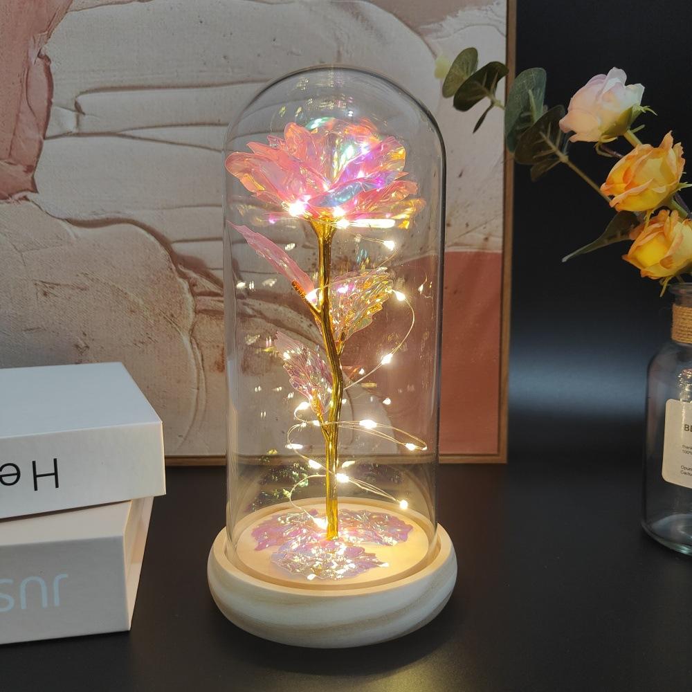 Eternal Flower Simulation Flower Luminous Glass Lampshade Gold Foil Rose Mother's Day Birthday Gift Decorative Night Light