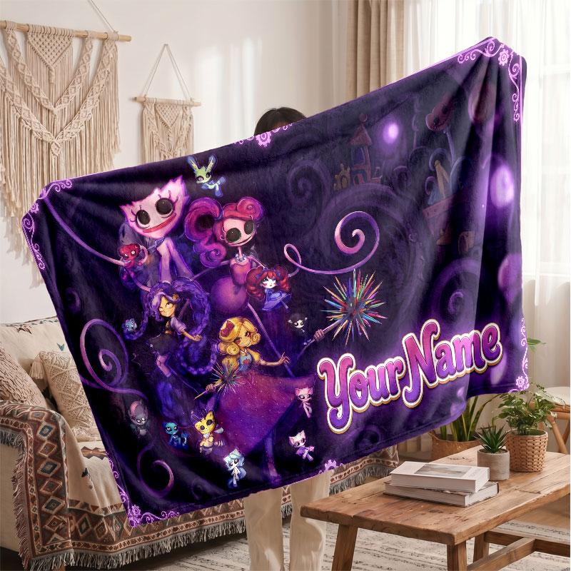Coperta in Flanella Personalizzata Poppy Playtime, Testo Nome Stampato Personalizzato, Coperta Calda Morbida per Divano Letto