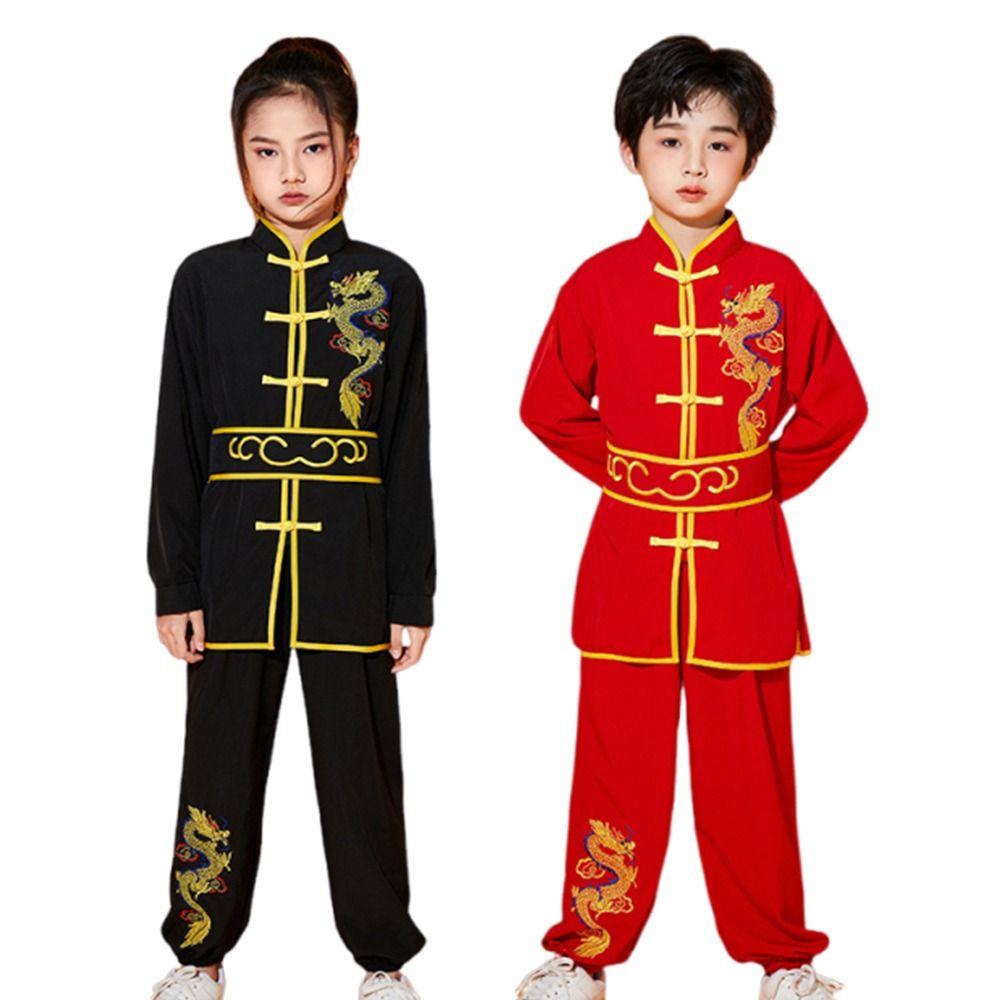 Long Sleeves Kungfu Uniform Chinese Traditional Martial Art Uniform Kids Boys Girls