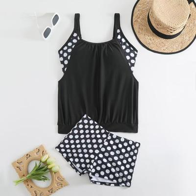 Großformat Damen Polka Dot Tankini Badeanzug Zweiteilig Dezenter Badeanzug, Bademode mit Boyshorts
