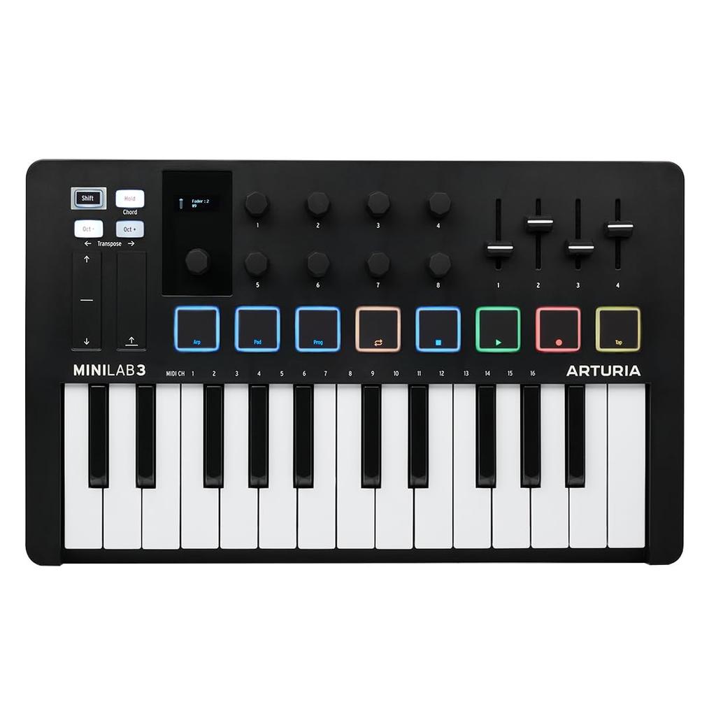 Arturia MiniLab 3 Mit 25 8 Schwarz - - Universal-MIDI-Controller Für Musikproduktion, All-in-One-Softwarepaket - Tasten, Multicolor-Pads -