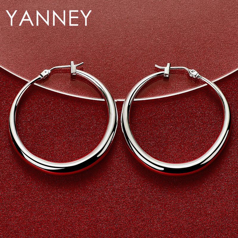 S925 Sterlingsilber 35MM Einfache Glänzende Creolen für Damen Mode Hochzeit Temperament Schmuck Zubehör Geschenke