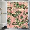 1 Stück Tropischer Strand Duschvorhang - Retro Vintage Küstendesign mit Rosa Sonnenuntergang, Palmen & Hibiskusblüten - Langlebiges Polye