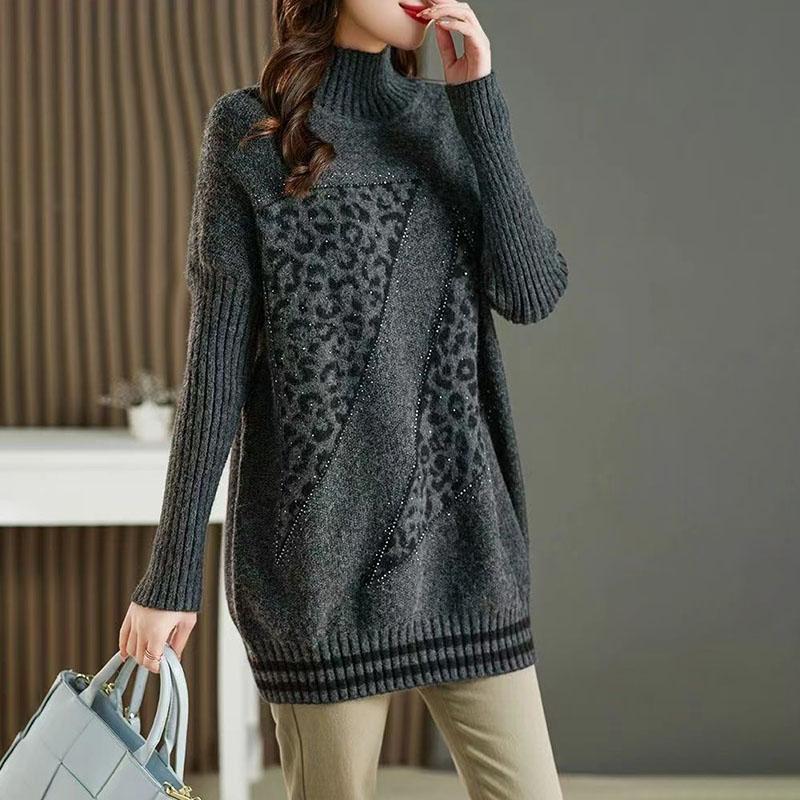 Sweater for Women Thickened Turtleneck Pullover Warm Knitted Striped Base Layer Stretchy Long Sleeve Oversize Jumper Tops