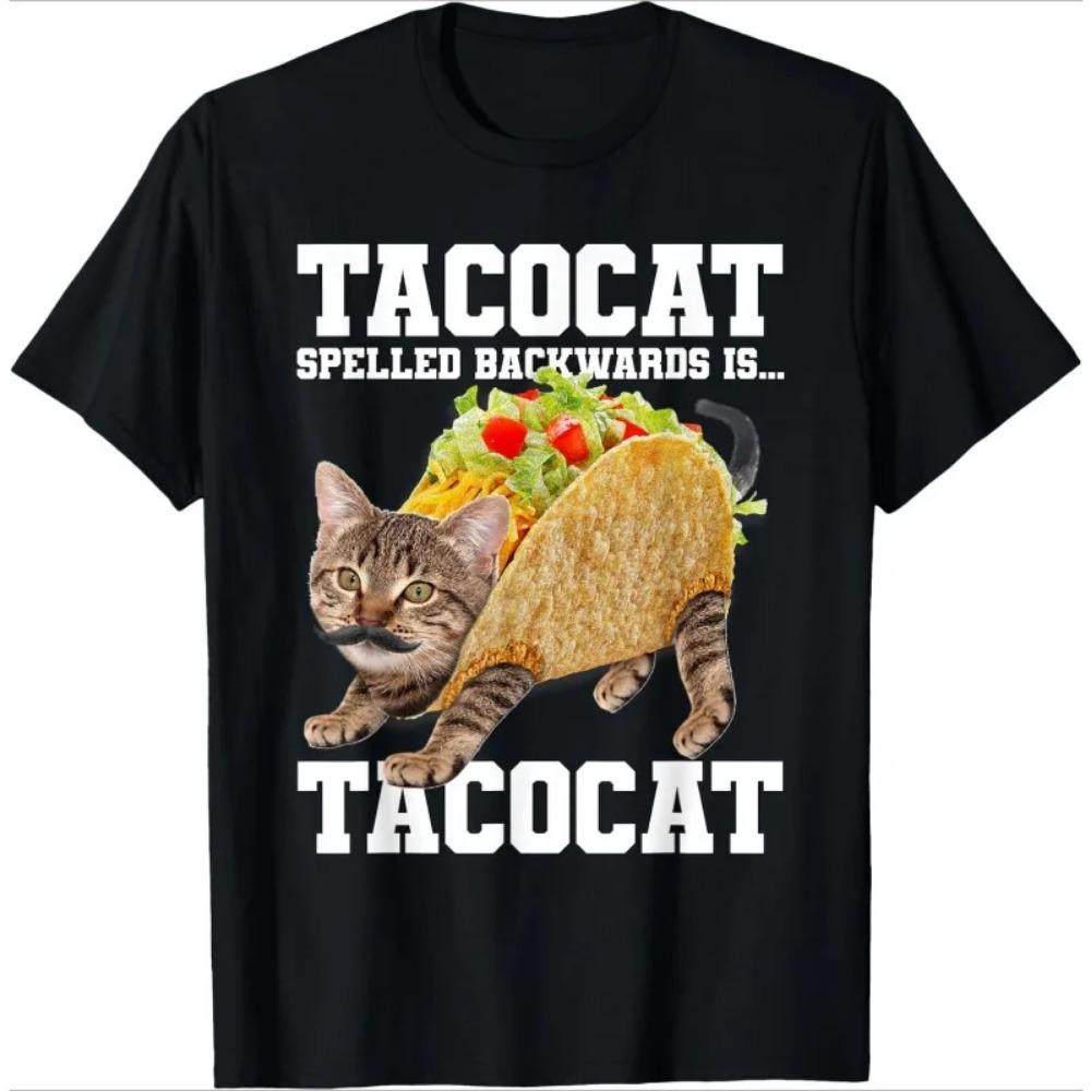 Women's Black Burrito Cat Print T-Shirt Fun Animal Print Casual and Versatile Short-Sleeve Crew Neck Top Everyday Wear