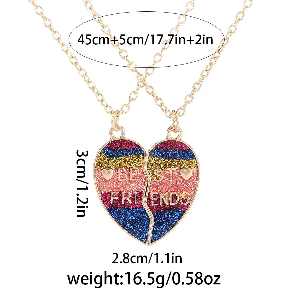 Colorful Glitter Design Broken Heart Best Friends Golden Necklace Set Of 2 For Girls Ladybro Friendship Chain Jewelry Gift