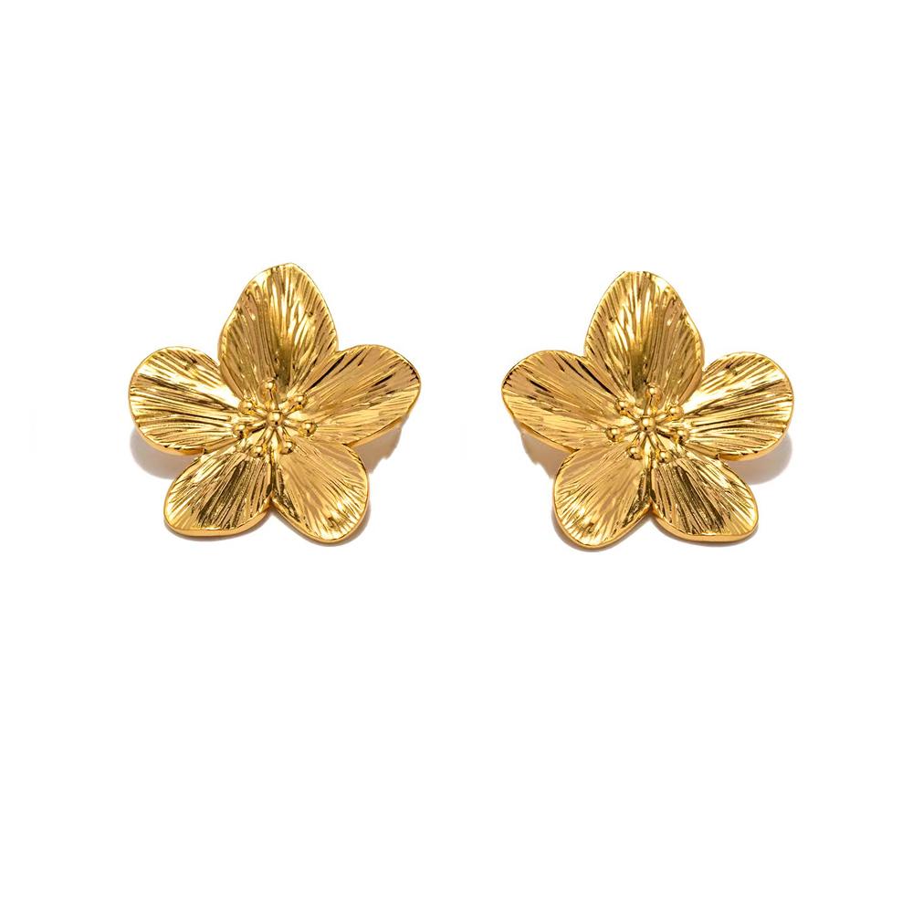 Hot Sale Hypoallergenic Stylish Vintage Flower Stud Earrings Premium 18k Gold Plated Stainless Steel For Women Party  Accessory