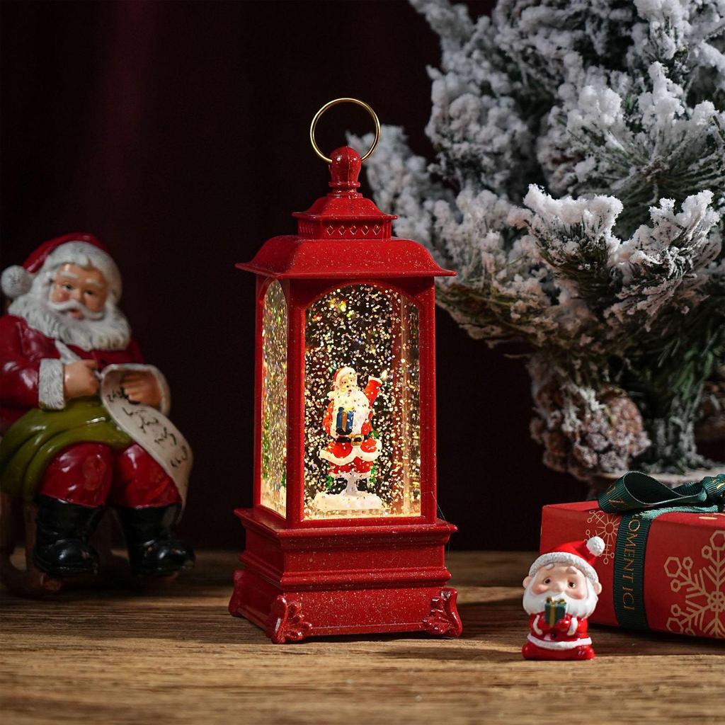 Christmas Chinese Lantern Water-Filled Luminous Music Box Snowfall Crystal Ball Decoration Ornament