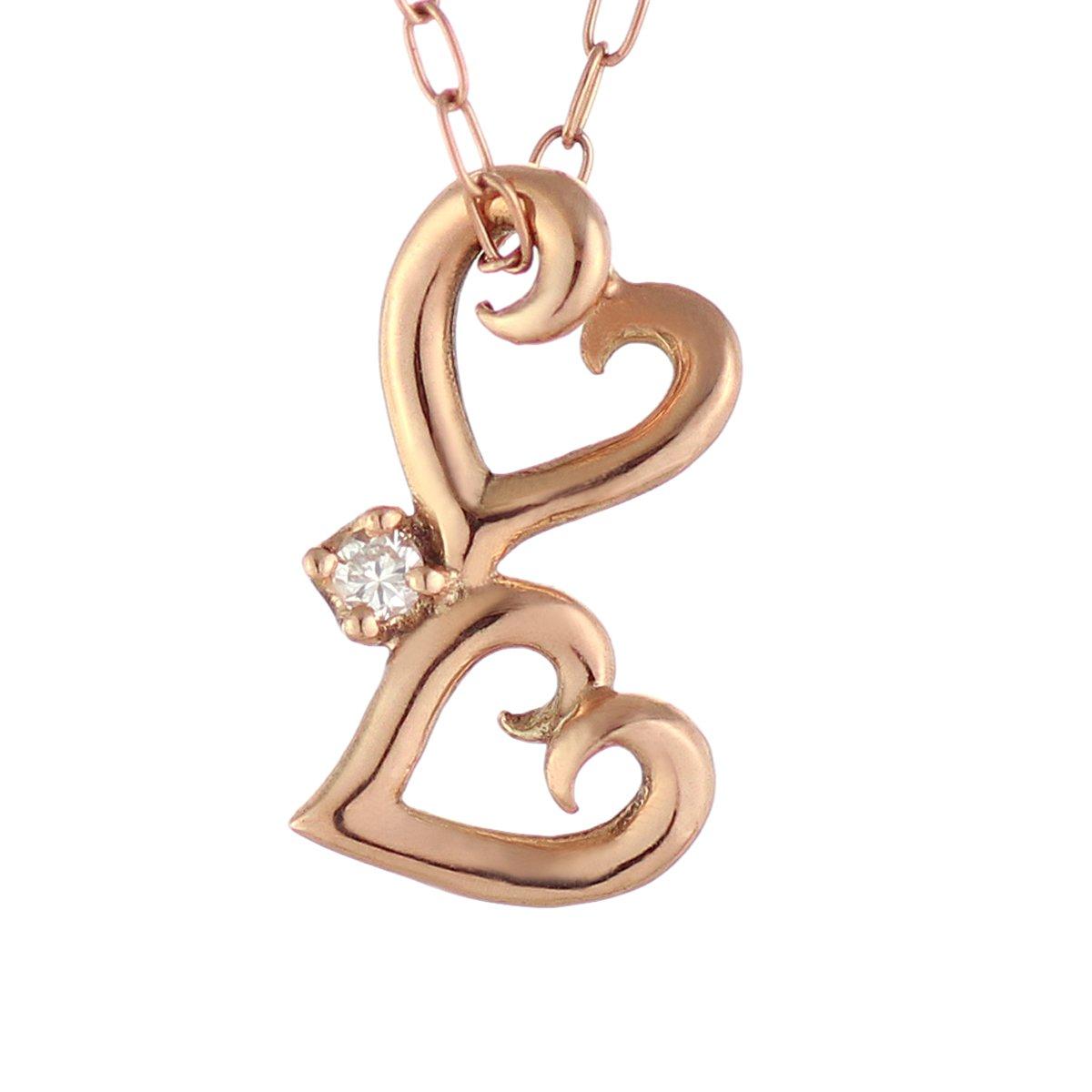 

SUEHIRO Diamond Double Heart Open Heart Necklace in Pink Gold for Women