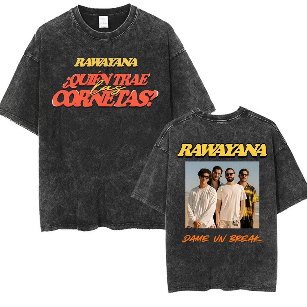 Band Rawayana Quin Trae Las Cornetas Washed Vintage T Shirts Men Women Fashion Hip Hop Tshirts Cotton Oversized Tshirt