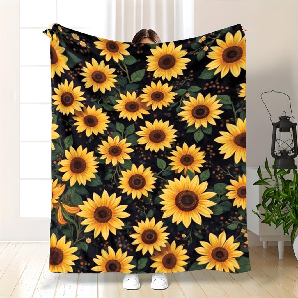 Фланелевое одеяло с подсолнухами - Двустороннее легкое покрывало для декора магазина 70x100cm