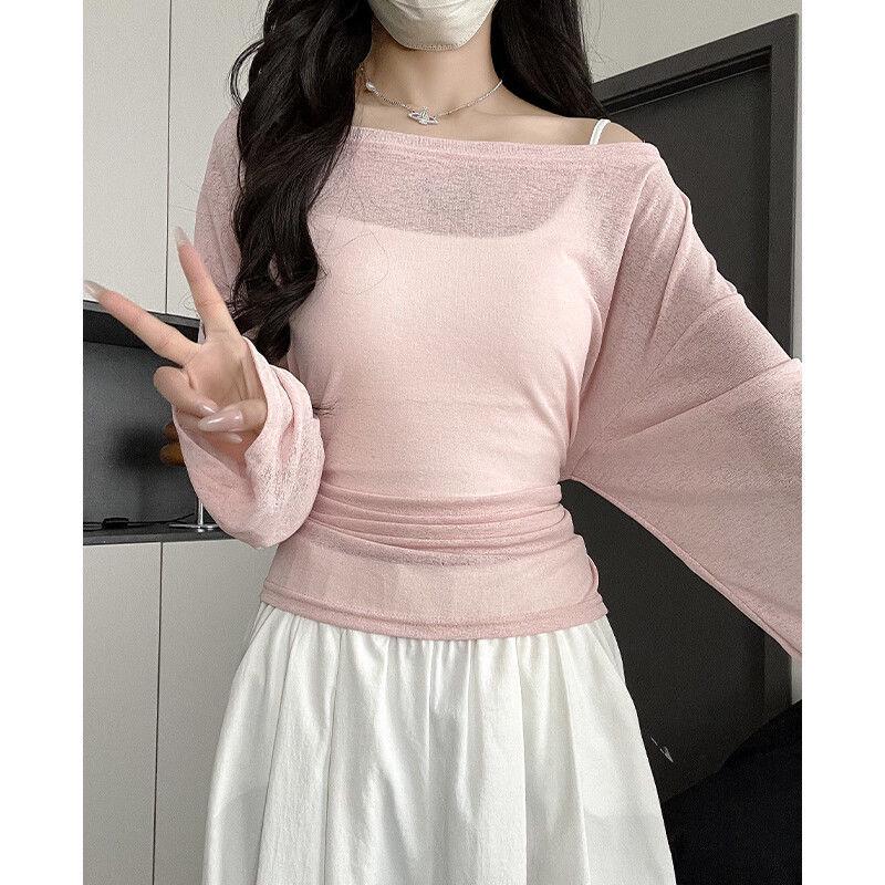 Pink Sheer Tie-Up Women's Summer Cover-Up – Loose, Lightweight, Sun-Protection Top