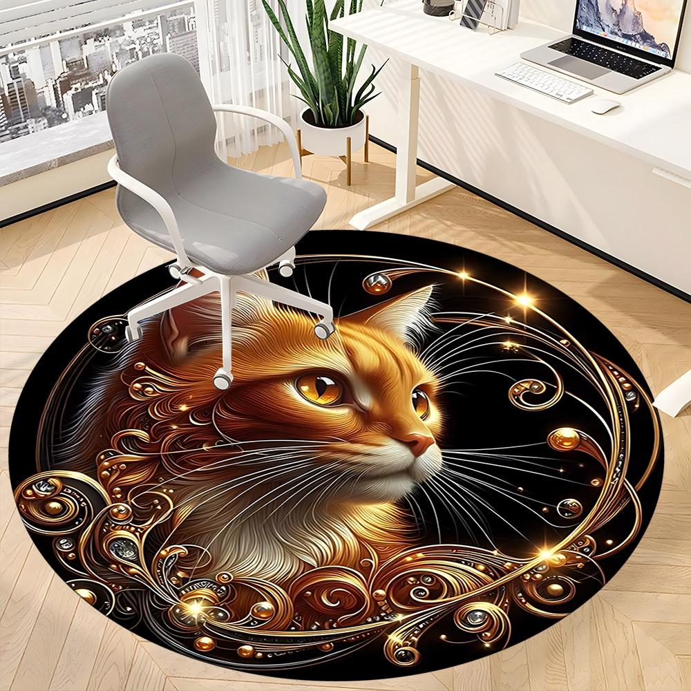 1pc Golden Feline Elegance Chair Carpet for Office, , Non-slip carpet, Very suitable for offices, farmhouses,Outdoor carpet yy251120028