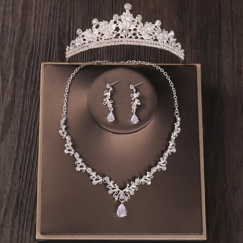 Barock Kostüm Brautschmuck Sets Strass Kristall Tiara Krone Ohrringe Halskette Hochzeit Braut Luxusschmuck Set Party Geschenk