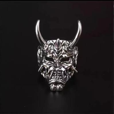 Retro Bull Head Hannya Mask Hip Hop Ring: Gold & Silver Horn Men's Streetwear