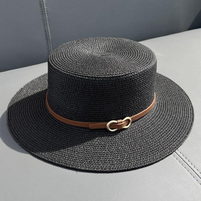 Flat top sunshade straw hat women's straw hat casual wind summer sun protection seaside vacation photo beach hat