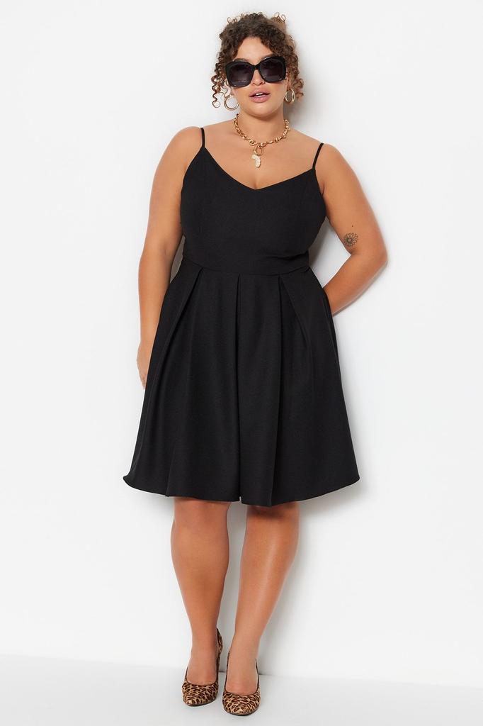 Women's Style Plus Size Black V-Neck Woven Dress