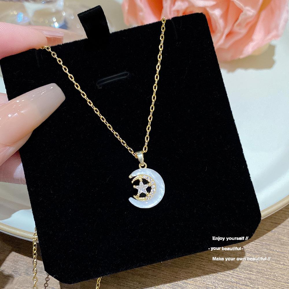 Small Fresh Star and Moon Opal Necklace Light Luxury Niche Design Pendant Women s Fashion Exquisite Versatile Neck Chain