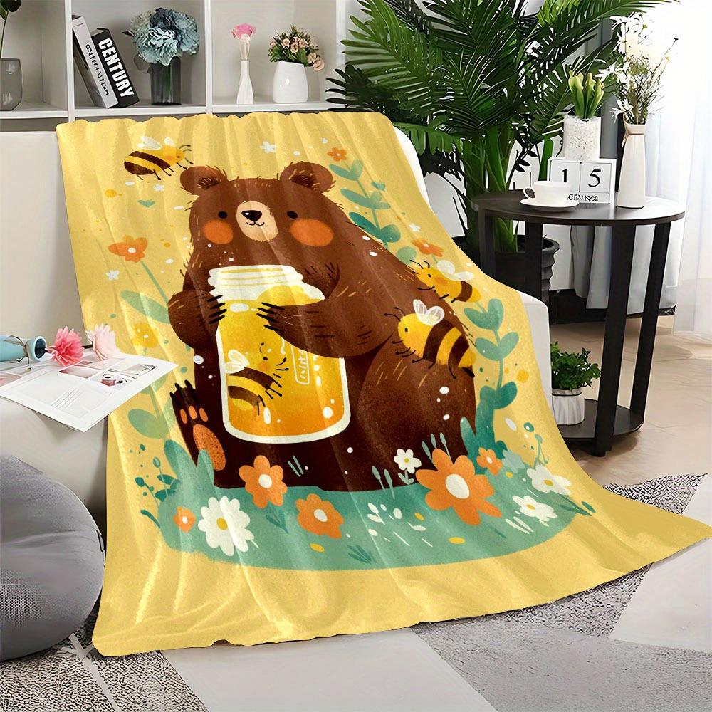 

Honey floral bear pattern Flannel printed blanket suitable for all seasons suitable for living room office sofa and travel 75x100cm (30x40inch)