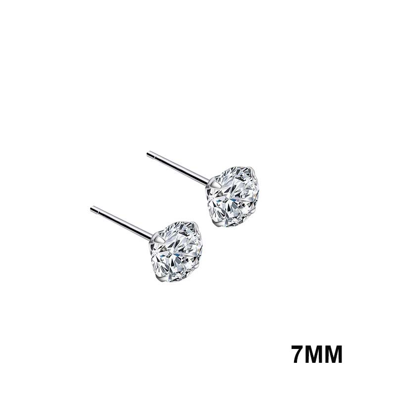 100% Real 925 Sterling Silver Round Crystal Stud Earrings for Women Fashion Piercing Jewelry Women's Party Wedding Gift