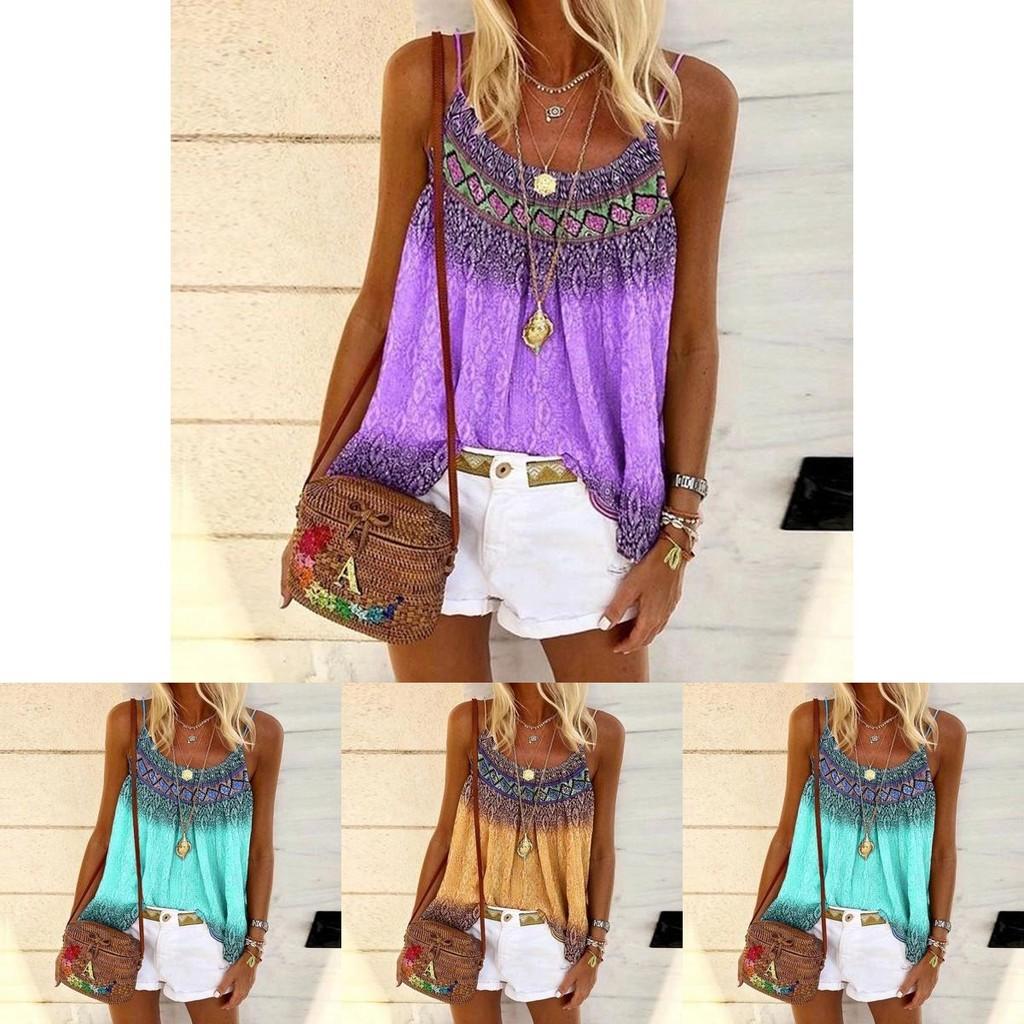 Chic Plus Size Women's Summer Floral Print Sleeveless Cami Blouse For Holidays