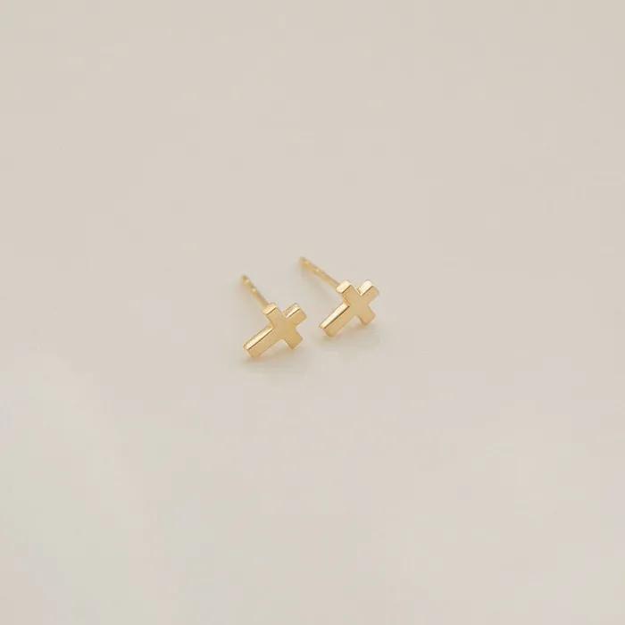 14k Basic Mini Cross Earrings (14k Gold) ES19