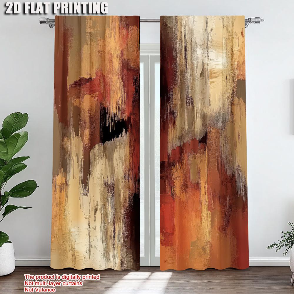 Set Of 2 Artistic Abstract Rust Curtains Decorative Art Suitable Bedroom Living Room Design Curtain Polyester Machine Washable Ideal For Great
