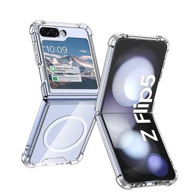 Transparent Magnetic For Magsafe Case for Samsung Galaxy Z Flip 6 5 4 3 Flip6 Flip5 Flip4 Clear Air Cushion Shockproof Cover