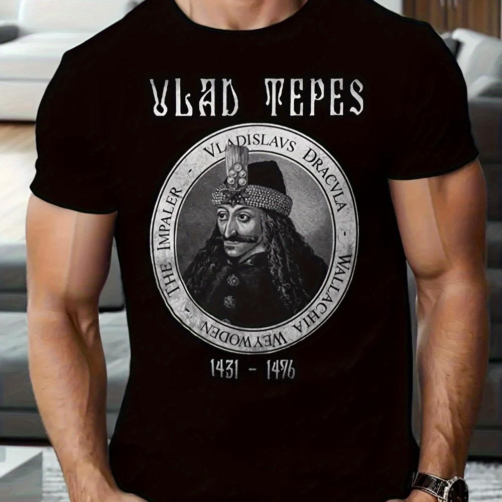

Men S Gothic Vampire T-Shirt Vlad The Impaler Dracula Portrait Medieval Blood Drip Design 1436-1476 Dates Polyester Quick-dry S разноцветный