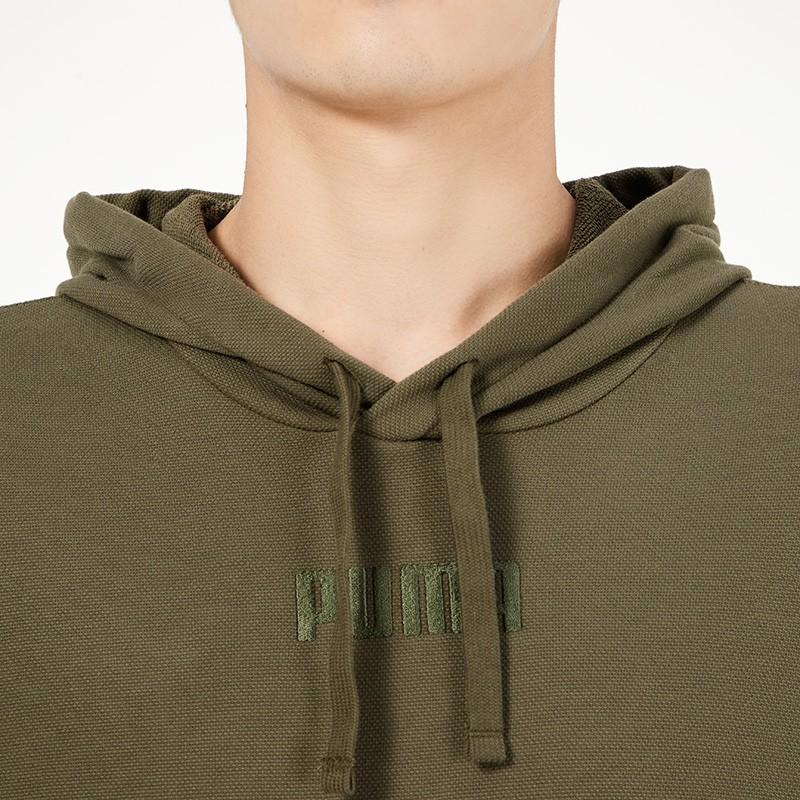 Puma Solid Color Sports Knit Drawstring Hoodie Men Tops Army-Green 846413-44