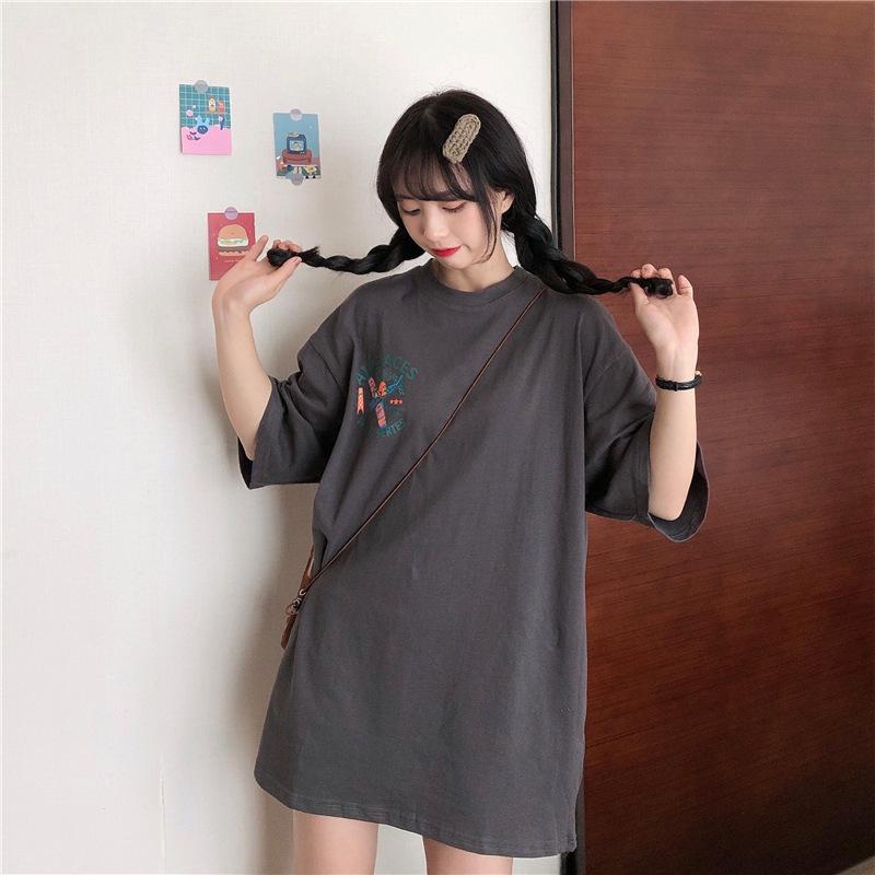 Hong Kong style short-sleeved t-shirt women s new summer loose Korean version ins tide student Harajuku bf lazy wind on clothes M серый