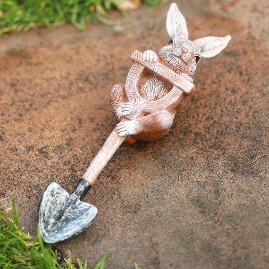 Yousheng Animal Garden Statue Frog Rabbit Turtle on Shovel Resin Ornament Flower Pot Insert Animal Figurine for Bonsai Decoration Outdoor Flower Bed
