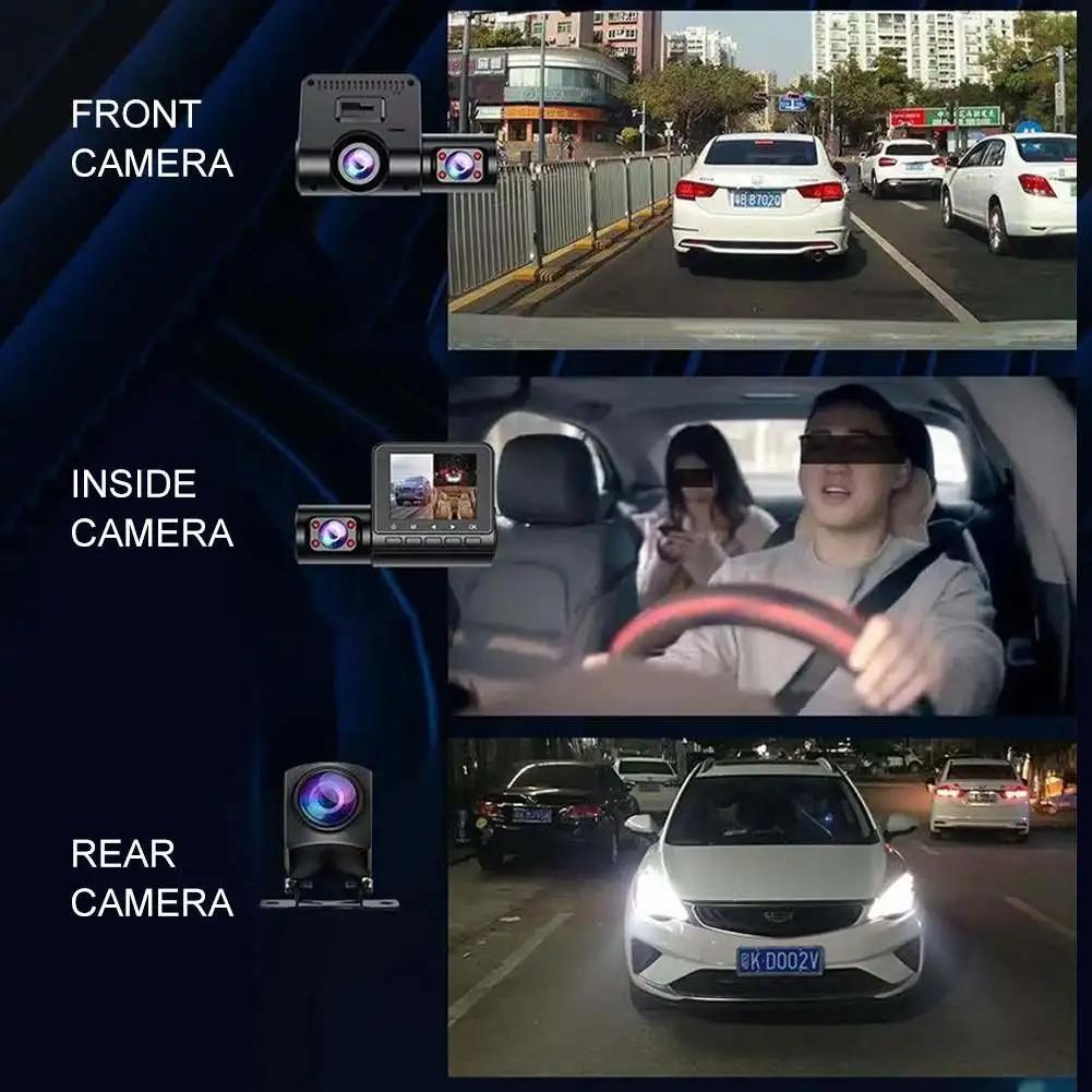 2/3 Channel Car DVR Three-Lens Inside Vehicle Camera Recorder Video HD1080P Dashcam Loop Recording Car Charge