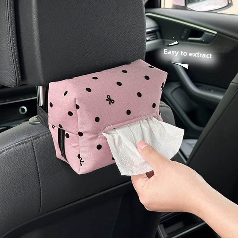 NEW Car Tissue Box Fashionable Polka Dot Bow Tie Hanging Tissue Box Creative Multi-functional In-car Tissue Paper Bag
