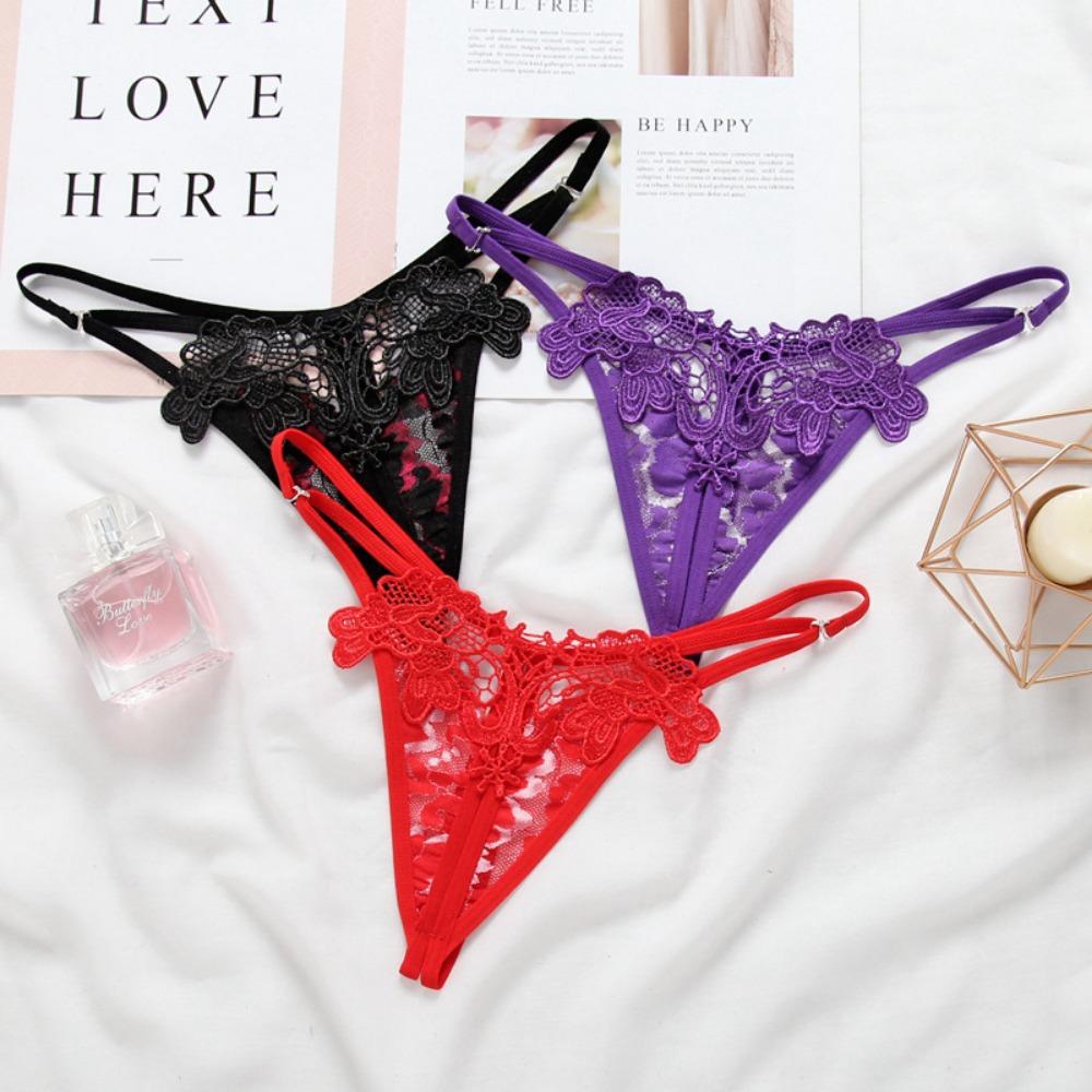 Sexy Panties Fashion Embroidery Hollow Open Crotch Sex Temptation Women's Thong Invisible Thin Belt Low Waist T Pants