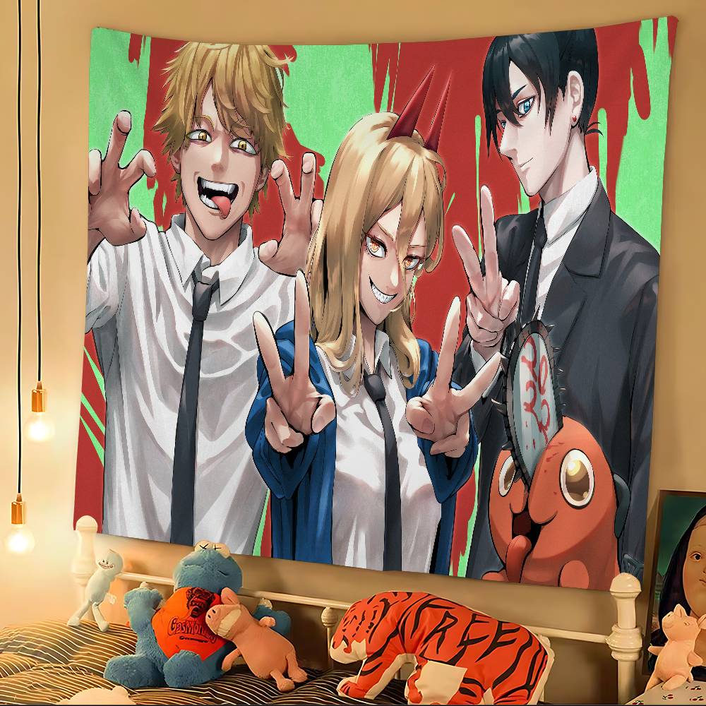 Anime Chainsaw Man Tapestry Art Printing Japanese Wall Tapestry Anime Wall Hanging Home Decor