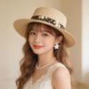 New French Elegant Flat Top Pearl Hat Women's Simple Versatile Straw Hat Summer British Beach Shade Top Hat